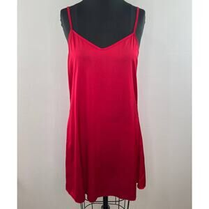 Femofit Red Satin V-Neck Slinky Sleeveless Mini Slip Sleep Dress Night Gown M